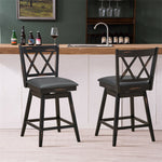 Swivel Bar Stools Set of 2, Rubber Wood 25" Counter Height Dining Chairs with Upholstered Cushions, Ergonomic Backrests & Footrests