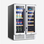 24" Dual Zone Wine Beverage Refrigerator 18 Bottle 57 Can Wine Cooler Drink Fridge with Memory Temperature Control