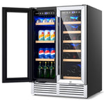 24" Dual Zone Wine Beverage Refrigerator 18 Bottle 57 Can Wine Cooler Drink Fridge with Memory Temperature Control