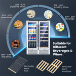 24" Dual Zone Wine Beverage Refrigerator 18 Bottle 57 Can Wine Cooler Drink Fridge with Memory Temperature Control