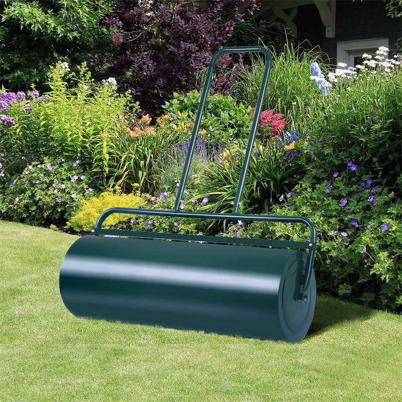 13 Gallon Lawn Roller 24" x 13" Push/Tow Behind Steel Yard Sod Roller Filled Water Sand with U Shaped Handle for Garden Backyard