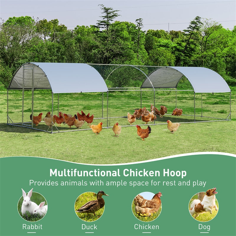 25FT Large Metal Chicken Coop Galvanized Walk-in Poultry Cage Hen Run House Rabbits Habitat Cage Run Shade with Dome Cover