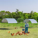 25FT Large Metal Chicken Coop Galvanized Walk-in Poultry Cage Hen Run House Rabbits Habitat Cage Run Shade with Dome Cover