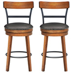 Swivel Bar Stools Set of 2, 25.5" Counter Height Bar Chairs with Leather Padded Seats, Ergonomic Backs, Rubber Wood Legs, Footrests for Kitchen Island