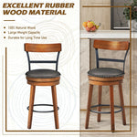 Swivel Bar Stools Set of 2, 25.5" Counter Height Bar Chairs with Leather Padded Seats, Ergonomic Backs, Rubber Wood Legs, Footrests for Kitchen Island