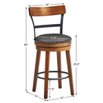 Swivel Bar Stools Set of 2, 25.5" Counter Height Bar Chairs with Leather Padded Seats, Ergonomic Backs, Rubber Wood Legs, Footrests for Kitchen Island