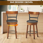 Swivel Bar Stools Set of 2, 25.5" Counter Height Bar Chairs with Leather Padded Seats, Ergonomic Backs, Rubber Wood Legs, Footrests for Kitchen Island