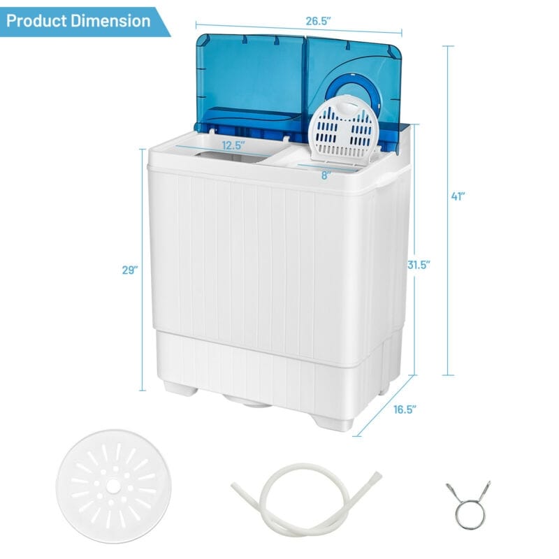 Portable Washing Machine 26LBS Semi-automatic Compact Twin Tub Washer Spin Dryer with Built-in Drain Pump