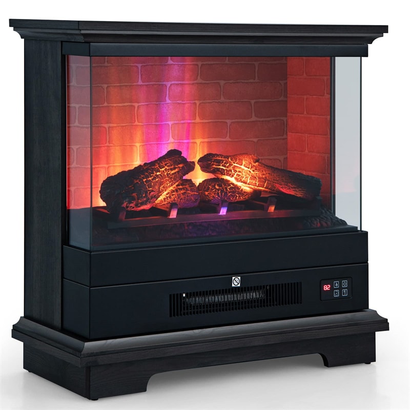 27" Freestanding Fireplace 1400W 3-Sided Electric Fireplace Heater with 3-Level Vivid Flame & Thermostat