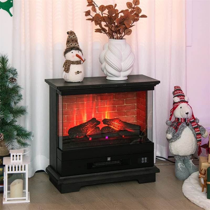 27" Freestanding Fireplace 1400W 3-Sided Electric Fireplace Heater with 3-Level Vivid Flame & Thermostat