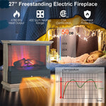 27" Freestanding Fireplace 1400W 3-Sided Electric Fireplace Heater with 3-Level Vivid Flame & Thermostat