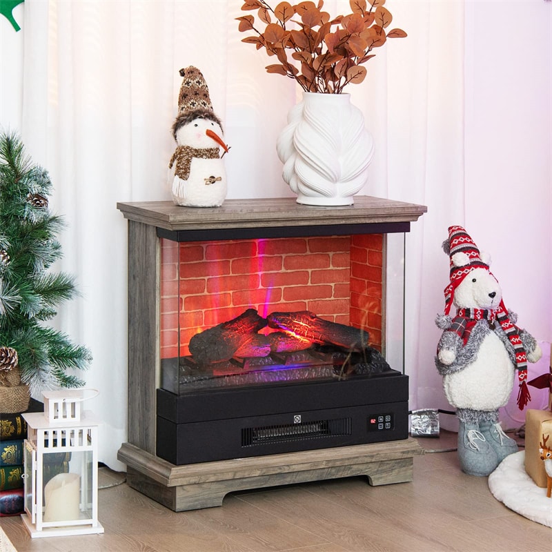 27" Freestanding Fireplace 1400W 3-Sided Electric Fireplace Heater with 3-Level Vivid Flame & Thermostat