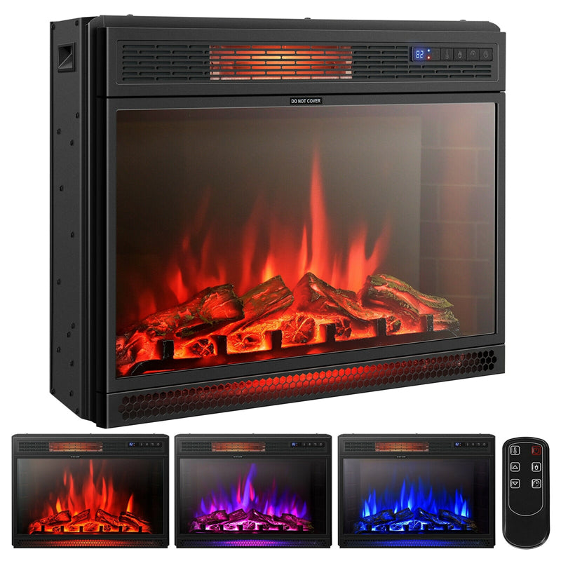 28" Electric Fireplace Insert, 1350W Freestanding Recessed Fireplace Heater with Remote Control, 3-Color Flame, Adjustable Temperature & 6H Timer