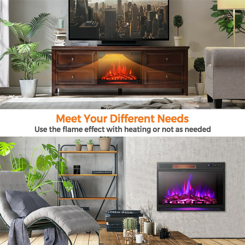 28" Electric Fireplace Insert, 1350W Freestanding Recessed Fireplace Heater with Remote Control, 3-Color Flame, Adjustable Temperature & 6H Timer