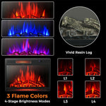 28" Electric Fireplace Insert, 1350W Freestanding Recessed Fireplace Heater with Remote Control, 3-Color Flame, Adjustable Temperature & 6H Timer