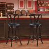 29" Swivel Bar Stools Set of 2 Solid Wood Bar Height Dining Chairs with Leather Padded Seats & Rubber Wood Legs, High Back Kitchen Chairs