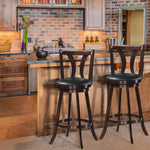 29" Swivel Bar Stools Set of 2 Solid Wood Bar Height Dining Chairs with Leather Padded Seats & Rubber Wood Legs, High Back Kitchen Chairs