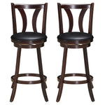 29" Swivel Bar Stools Set of 2 Solid Wood Bar Height Dining Chairs with Leather Padded Seats & Rubber Wood Legs, High Back Kitchen Chairs