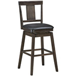 Classic Wooden Swivel Bar Stool 29" Bar Height Dining Chair with Leather Padded Seat, Single Slat Back & Rubber Wood Legs