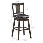 Classic Wooden Swivel Bar Stool 29" Bar Height Dining Chair with Leather Padded Seat, Single Slat Back & Rubber Wood Legs