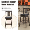 Classic Wooden Swivel Bar Stool 29" Bar Height Dining Chair with Leather Padded Seat, Single Slat Back & Rubber Wood Legs