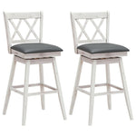 Swivel Bar Stool Set of 2, Rubber Wood 29.5" Counter Height Dining Chairs with Upholstered Cushions, Ergonomic Backrests & Footrests