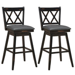 Swivel Bar Stool Set of 2, Rubber Wood 29.5" Counter Height Dining Chairs with Upholstered Cushions, Ergonomic Backrests & Footrests