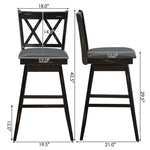 Swivel Bar Stool Set of 2, Rubber Wood 29.5" Counter Height Dining Chairs with Upholstered Cushions, Ergonomic Backrests & Footrests