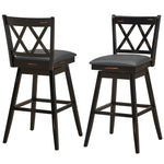 Swivel Bar Stool Set of 2, Rubber Wood 29.5" Counter Height Dining Chairs with Upholstered Cushions, Ergonomic Backrests & Footrests