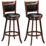 Swivel Bar Stools Set of 2, 29" Rubber Wood Bar Height Chairs with Leather Upholstered Backrests & PVC Cushioned Seats for Kitchen Island & Pub