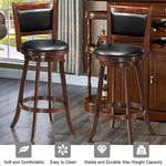 Swivel Bar Stools Set of 2, 29" Rubber Wood Bar Height Chairs with Leather Upholstered Backrests & PVC Cushioned Seats for Kitchen Island & Pub