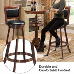 29" Swivel Bar Stools Set of 2 Wood Upholstered Bar Height Dining Chairs with Ergonomic Backrest