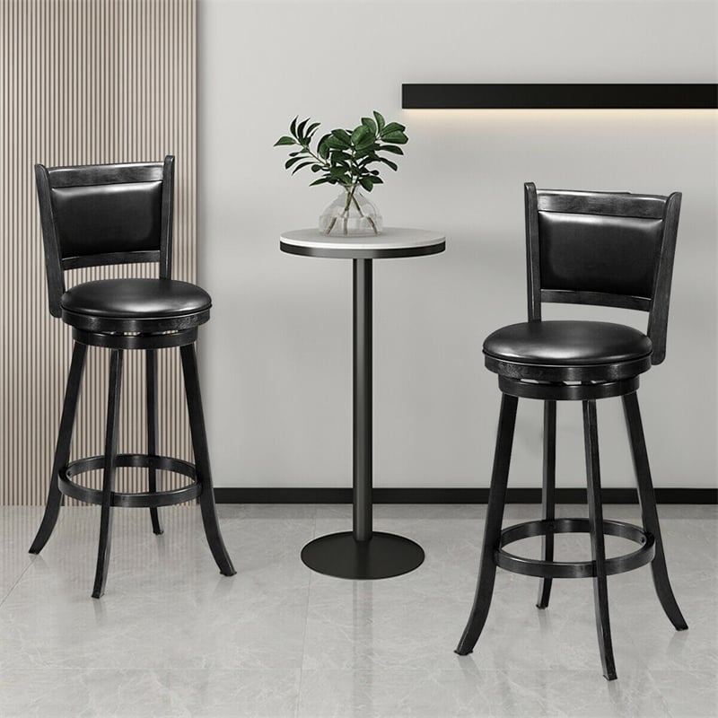 29" Swivel Bar Stools Set of 2 Wood Upholstered Bar Height Dining Chairs with Ergonomic Backrest