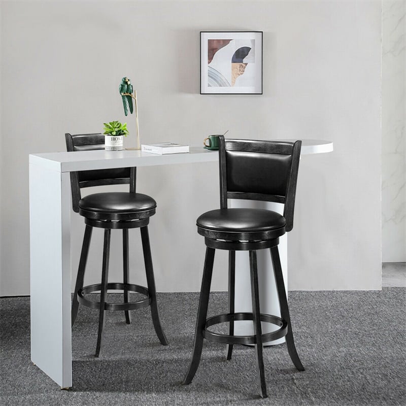 29" Swivel Bar Stools Set of 2 Wood Upholstered Bar Height Dining Chairs with Ergonomic Backrest