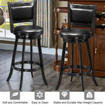 Swivel Bar Stools Set of 2, 29" Rubber Wood Bar Height Chairs with Leather Upholstered Backrests & PVC Cushioned Seats for Kitchen Island & Pub