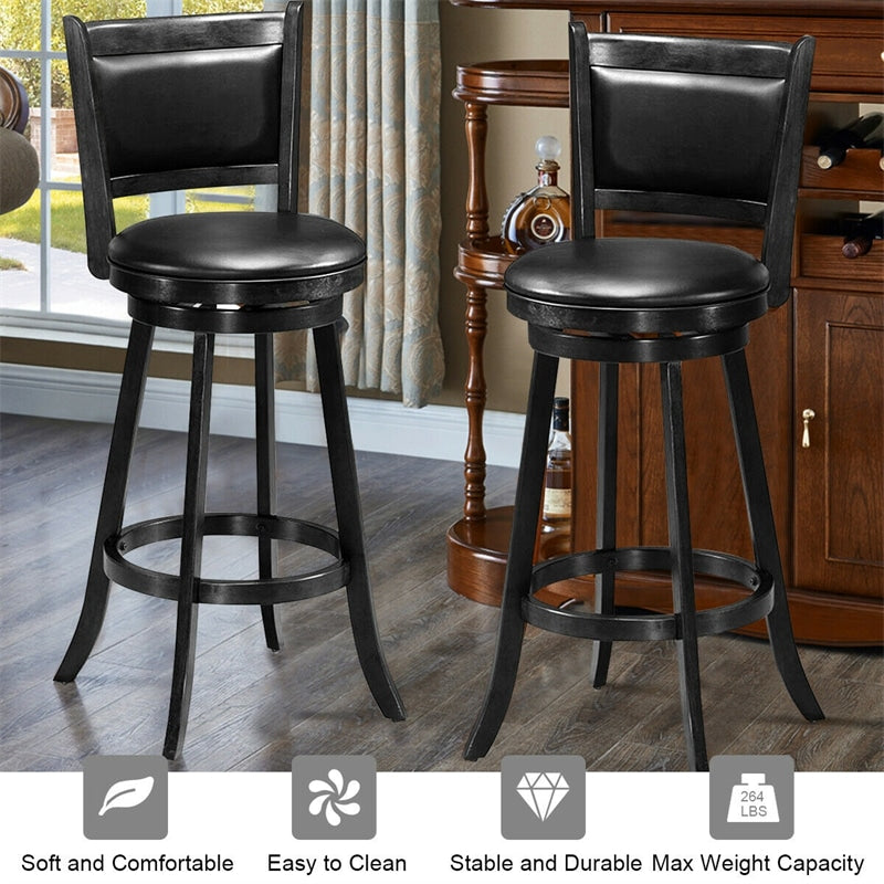 29" Swivel Bar Stools Set of 2 Wood Upholstered Bar Height Dining Chairs with Ergonomic Backrest