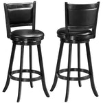 Swivel Bar Stools Set of 2, 29" Rubber Wood Bar Height Chairs with Leather Upholstered Backrests & PVC Cushioned Seats for Kitchen Island & Pub