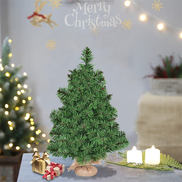 2FT Tabletop Mini Christmas Tree Artificial Green Spruce Xmas Tree for Home Office Decoration with 96 PVC Branch Tips, Cloth Bag Base