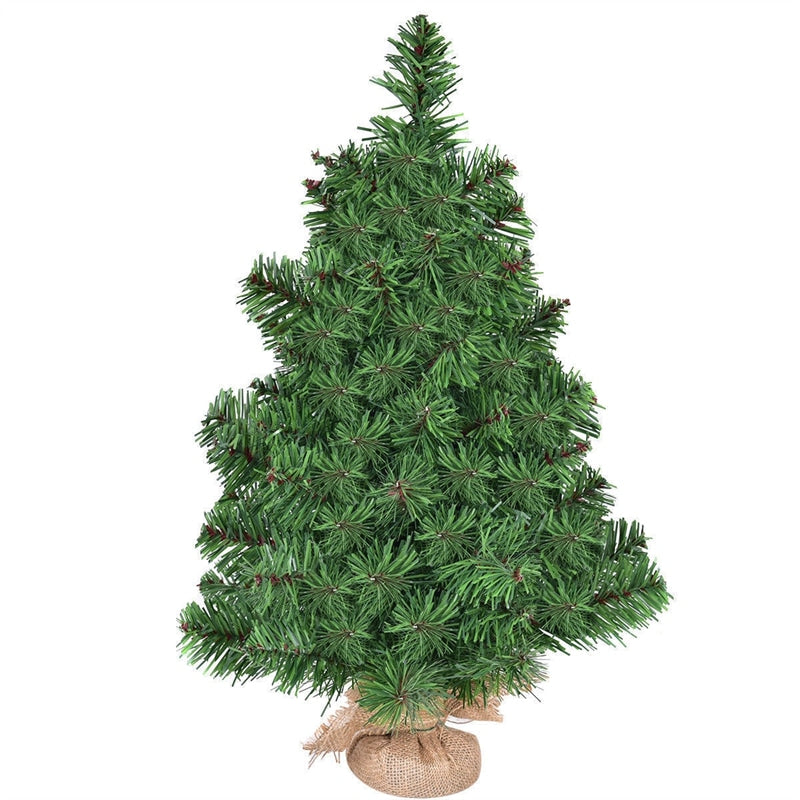 2FT Tabletop Mini Christmas Tree Artificial Green Spruce Xmas Tree for Home Office Decoration with 96 PVC Branch Tips, Cloth Bag Base