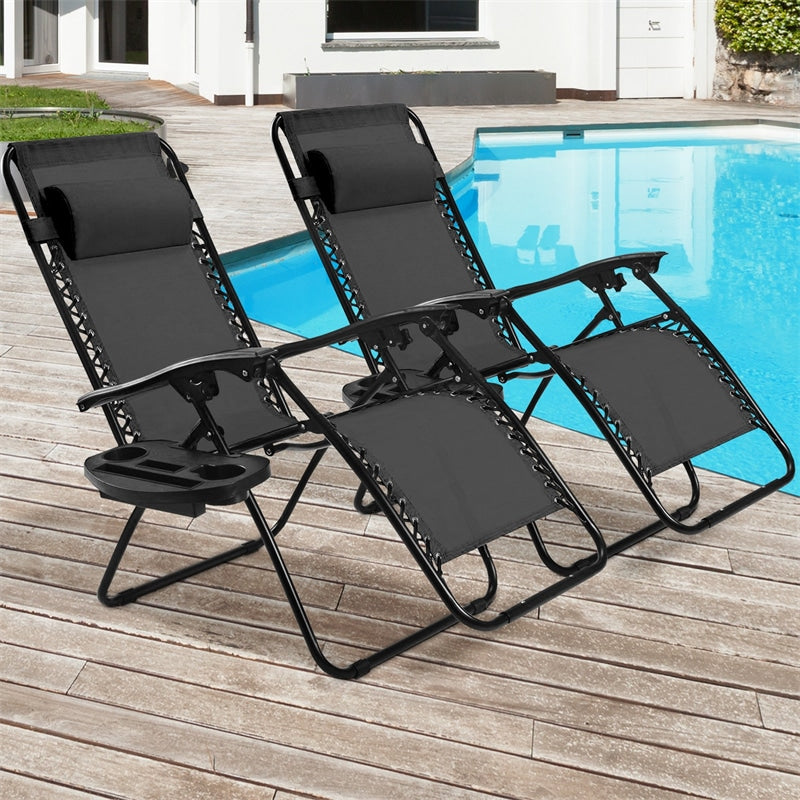 2 PCS Outdoor Folding Zero Gravity Chairs Lounge Chairs Reclining Patio Chairs