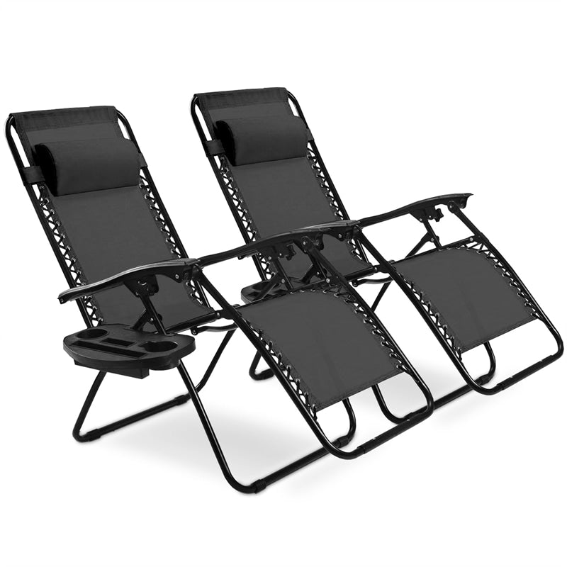 2 PCS Outdoor Folding Zero Gravity Chairs Lounge Chairs Reclining Patio Chairs