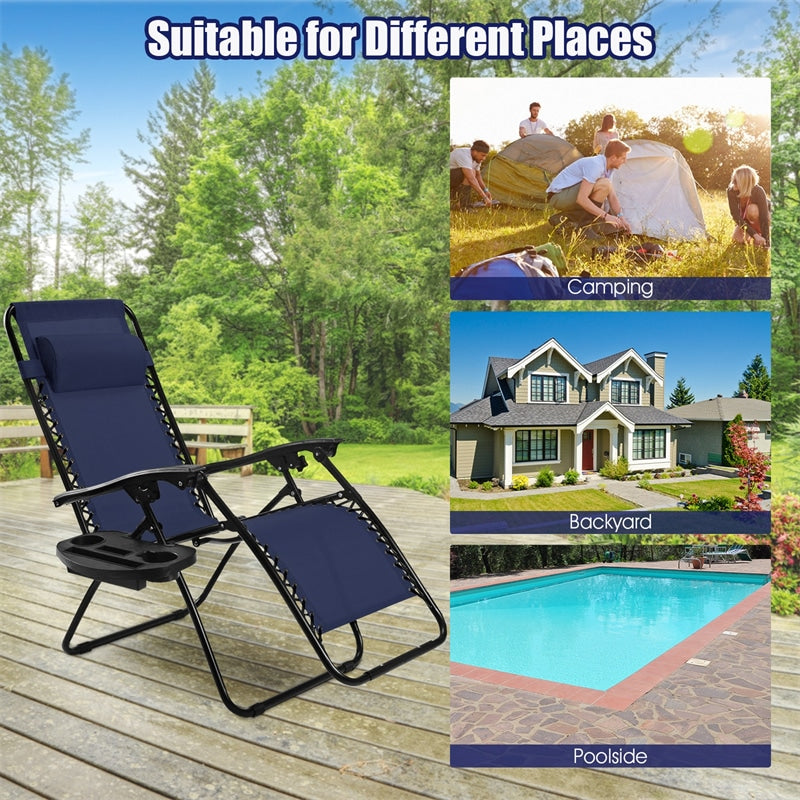 2 PCS Outdoor Folding Zero Gravity Chairs Lounge Chairs Reclining Patio Chairs