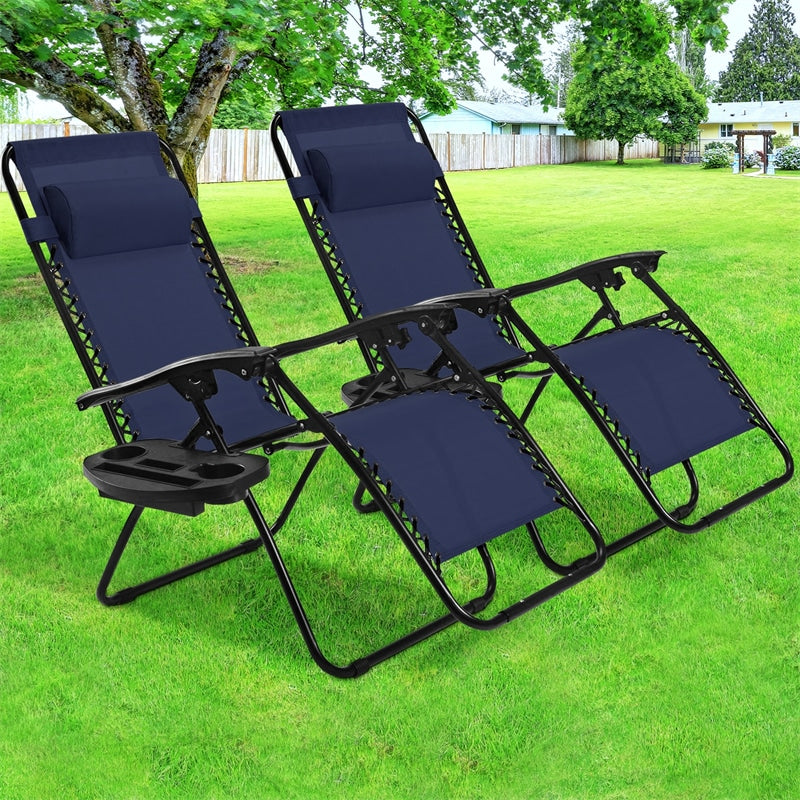 2 PCS Outdoor Folding Zero Gravity Chairs Lounge Chairs Reclining Patio Chairs