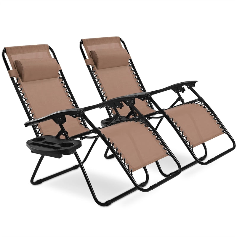 2 PCS Outdoor Folding Zero Gravity Chairs Lounge Chairs Reclining Patio Chairs