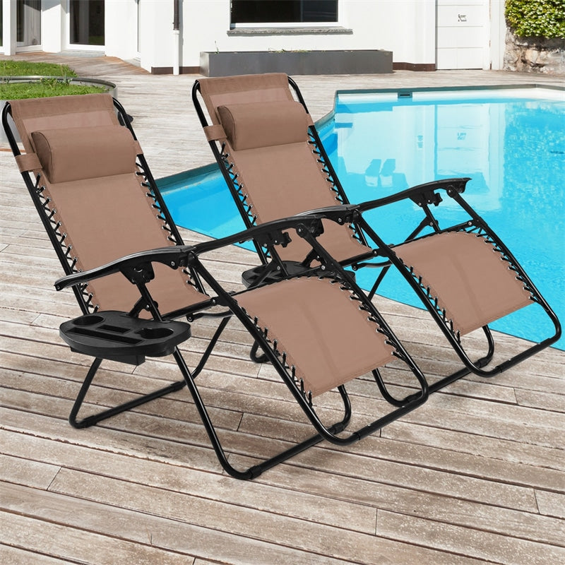 2 PCS Outdoor Folding Zero Gravity Chairs Lounge Chairs Reclining Patio Chairs