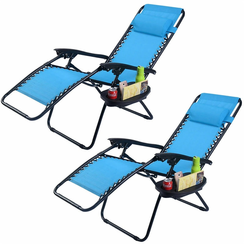 2 PCS Outdoor Folding Zero Gravity Chairs Lounge Chairs Reclining Patio Chairs