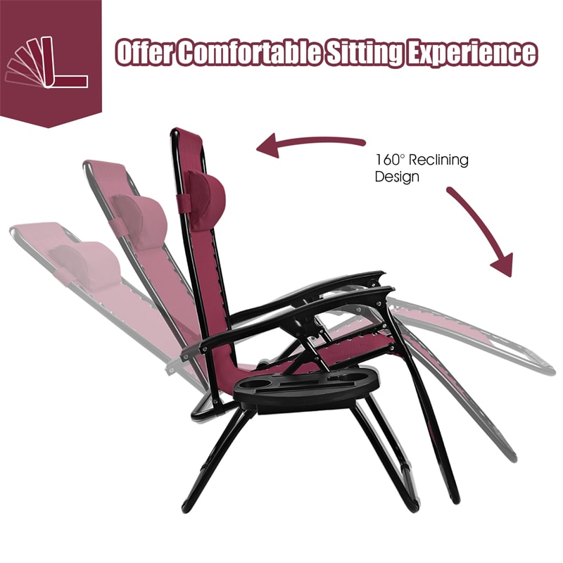 2 PCS Outdoor Folding Zero Gravity Chairs Lounge Chairs Reclining Patio Chairs