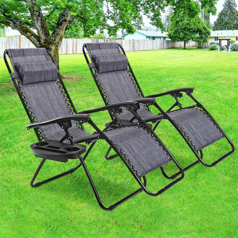 2 PCS Outdoor Folding Zero Gravity Chairs Lounge Chairs Reclining Patio Chairs