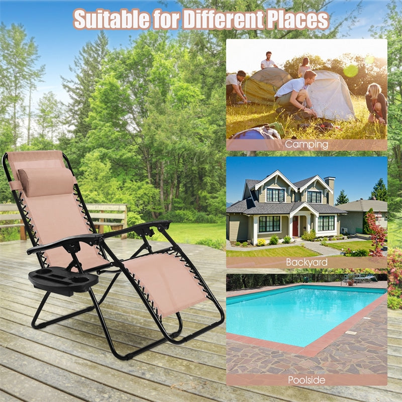 2 PCS Outdoor Folding Zero Gravity Chairs Lounge Chairs Reclining Patio Chairs