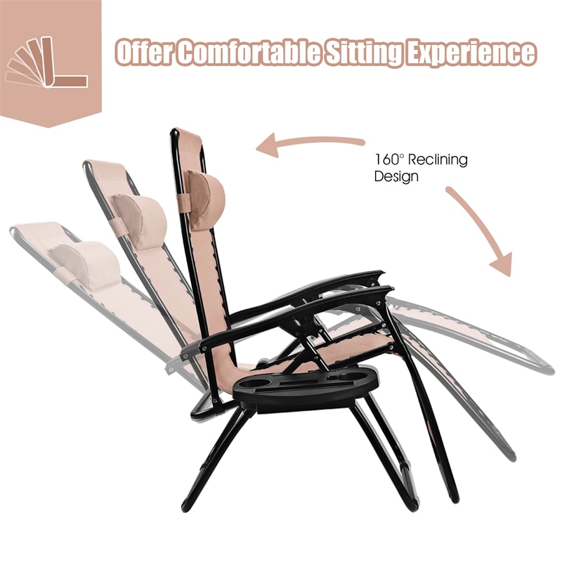 2 PCS Outdoor Folding Zero Gravity Chairs Lounge Chairs Reclining Patio Chairs